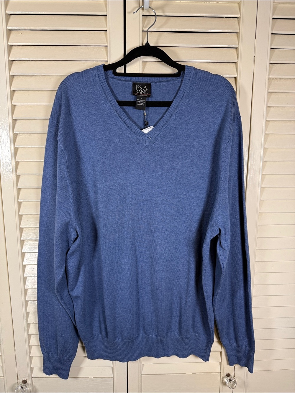 Jos. A. Bank Men's V-Neck Pullover Sweater Blue NWT Size L Fine Knit